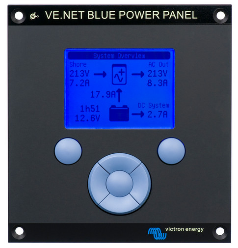VE.Net Blue Power Panel with integrated VE.Bus connectivity. (Aluminium surround)  
